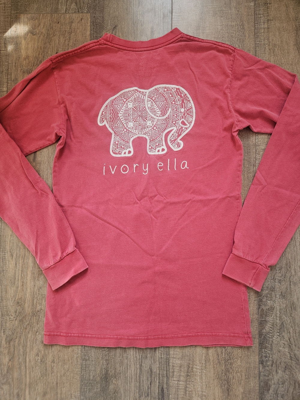ivory ella Coral Pink Long Sleeve Tee with White Elephant Logo